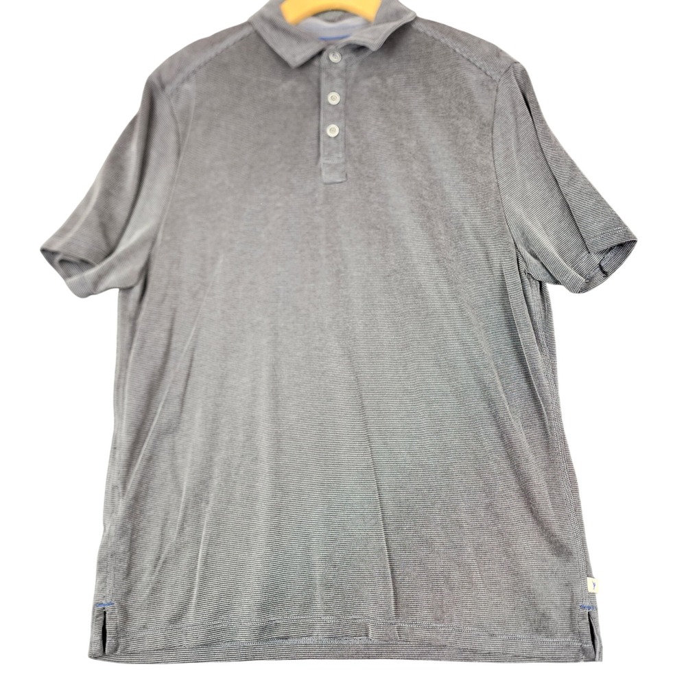 Tommy Bahama Mens Grey Micro Stripe Tencel Modal Polo Shirt Size M